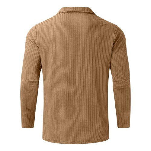 T-Shirt Herren Langarm Poloshirt Zip Neck Business Freizeit Oberteile Gerippt Training - Bild 9 von 36