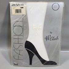 Vintage W Club Pantyhose White Nylon Ankle Bow Fashion Collection Tall