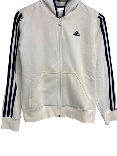 Vintage adidas Youth Girl Fleece hoodie jacket white blue zip up size L (14) - Picture 3 of 11