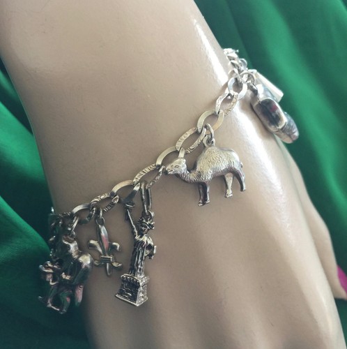 Vintage 12 Charms Bracelet Sterling Silver New York Buildings Mommy 17 Gs 7'' L - Picture 7 of 7