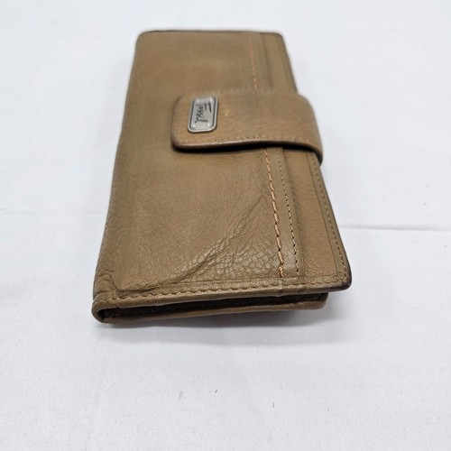 Fossil Fold Over Pebbled Leather Purse Y2K Vintage Beige Brown Wallet Cards - Picture 4 of 9