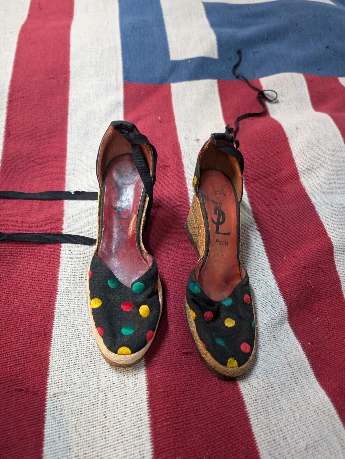 SAINT LAURENT (YSL) Scarpe espadrillas vintage Yves Saint Laurent YSL Paris zeppa pompa donna 9 LEGGI