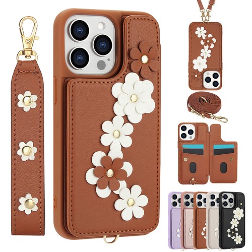 Blumen Crossbody Riemen Karten Halter Brieftasche Etui für iPhone 16 Pro Max 15 14 13 12 - Bild 14 von 65