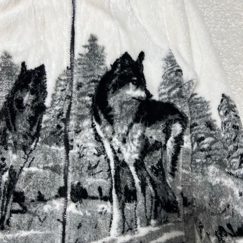 Glacier Gear Jacket Men Small White Wolf All Over Print Sherpa Fleece Coat - Picture 2 of 13