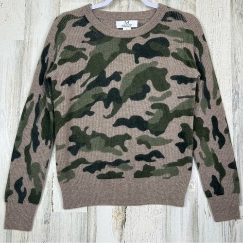Magaschoni 100% Cashmere Sweater Womens Small Long Pullover Camo Print Crewneck