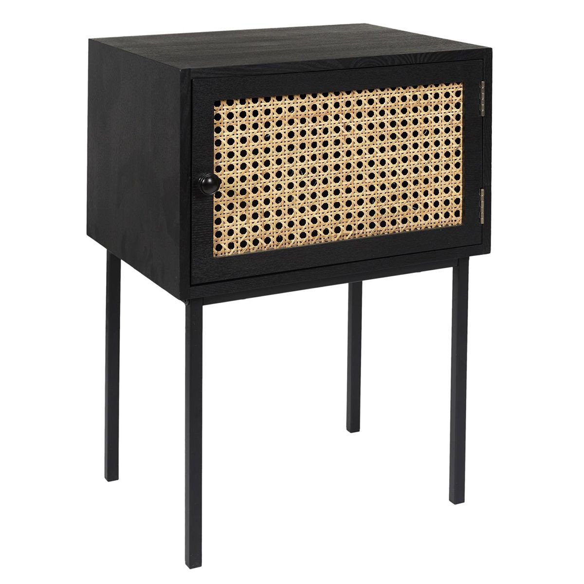 Table de chevet Bessie noire en bois de 55cm avec une porte pratique
