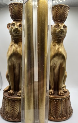Paar Kerzenständer Leoparden/Löwinnen goldfarben mit Retro Goldkerzen - Bild 3 von 12