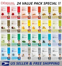 Dermal Korea Collagen Essence Full Face Facial Mask Sheet (24 Combo Pack) New 