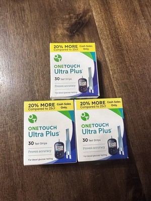 LOT OF (3) NIB ONETOUCH ULTRA PLUS TEST STRIPS FOR ULTRA PLUS TEST METER, 30/BOX