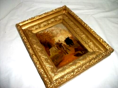 19th C Miniature Oil Painting Cattle English Sheep Cows Victorian Layered Frame - Picture 4 of 7