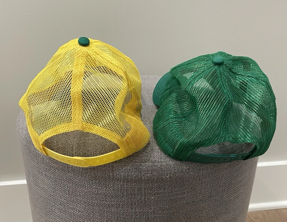 PAR de sombreros de camionero John Deere verdes y amarillos con correas ajustables (2 sombreros) Foto 4 de 4