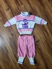 Vintage Baby Girl Clothes, Pants, Sweater,100% Acrylic,Pink,Purple, Kitten,12mo