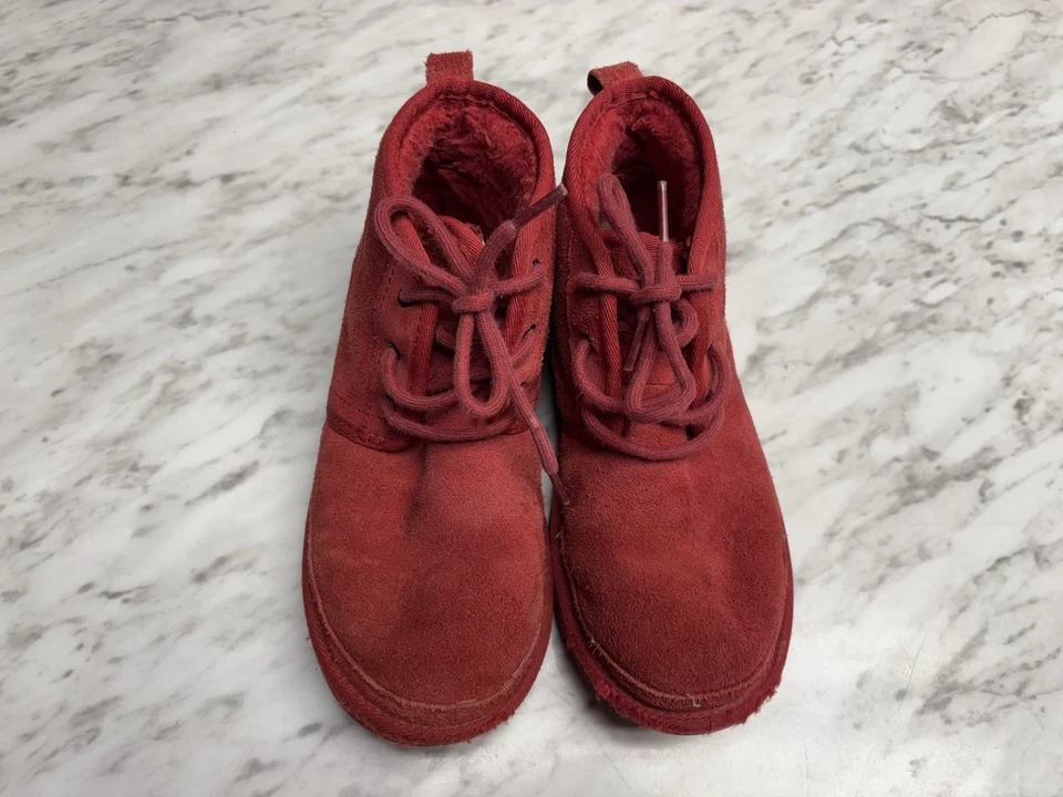 Ugg Nuemel Samba Red Chukka Suede Boots Womens 4 Slip On Faux Fur Lined Uggs - Image 3 of 4
