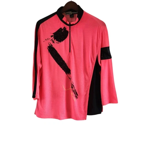 Jamie Sadock Peach Black 1/4 Zip 3/4 Sleeves Golf Top Shirt Sporty Women Size L