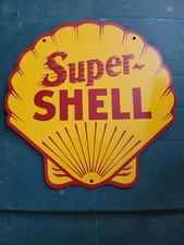 Vintage Super Shell Gasoline Porcelain Oil Sign Clam