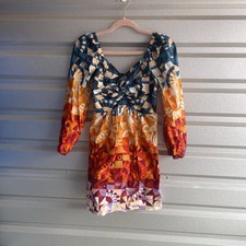 Farm Rio NWT Long-Sleeve Printed Babydoll Mini Dress Size XS 