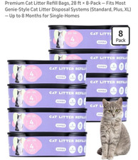 8 Pack Cat Litter Refill Bags for Genie Standard  Plus, Style, XL - Jumbo 28ft