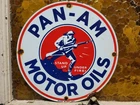 VINTAGE PAN-AM PORCELAIN SIGN OLD GAS PUMP PLATE 1931 MILITARY MOTOR OIL SOILDER