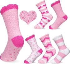 5 Pairs Valentines Fuzzy Socks for Women Warm Cozy Fluffy Pink Heart Slipper Soc