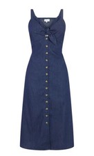BNWT Warehouse Blue Denim Button Down Tie Front Cotton Dress UK 12 RRP £42