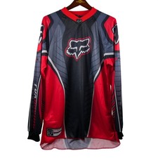 Retro Fox Racing Motocross Jersey Long Sleeve Red Black Men's L Big Logos BMX
