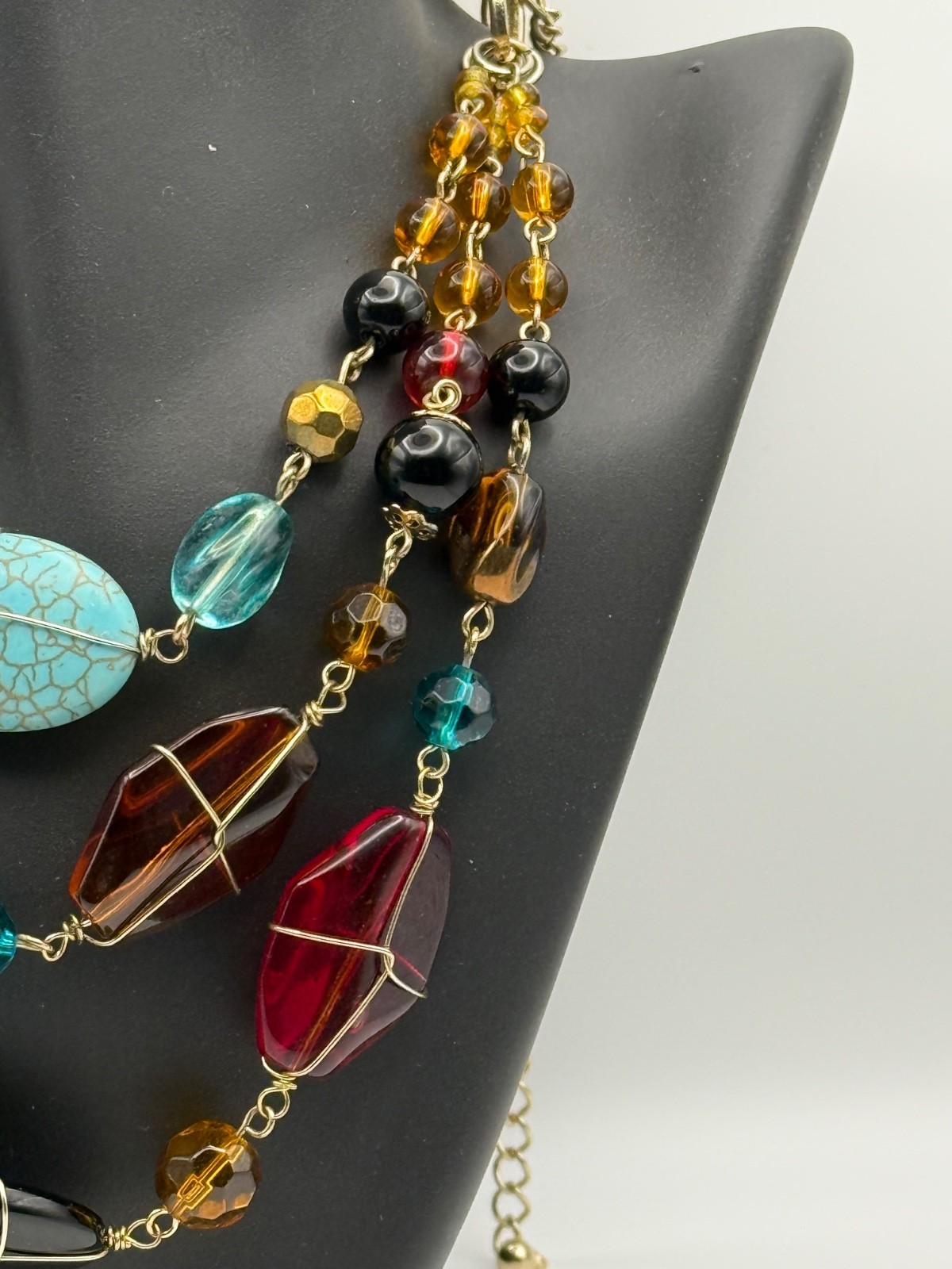 Artisan Boho Multi-Strand Statement Necklace, Gla… - image 3