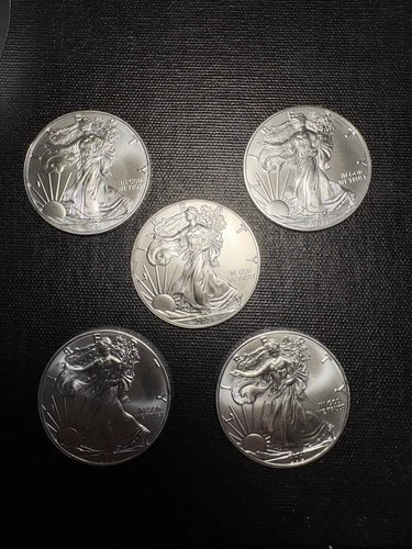 5 American .999 Silver Eagles  BU.  Five Ounces 2021 Type 1  Description below