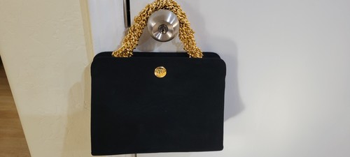 Borsa vintage anni '50 KORET Koretolope nera bambino scamosciata manico treccia oro, 10"8"3" usata in ottime condizioni - Foto 1 di 12