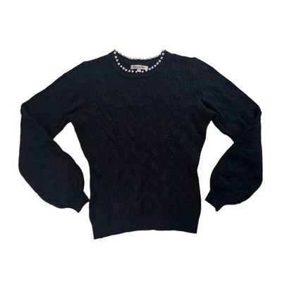 REVIEW Soft Black Knit Long Sleeve Jumper Pullover Sweater Top Pearls Size 12 M 