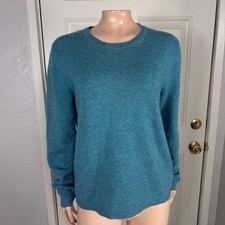 Tahari Women's Sweater L Cashmere Pullover Blue Crew neck Knit Long sleeve KK25