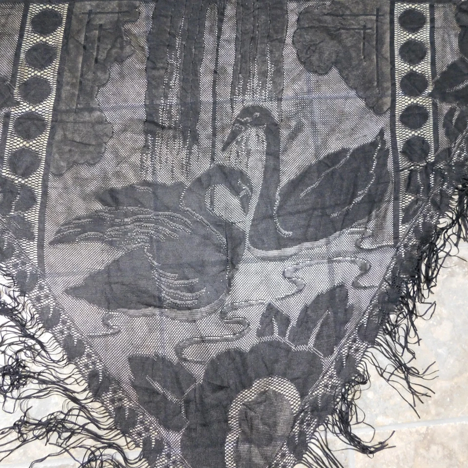 Винтажный бахрома треугольник фортепиано шарф кружева лебедь узор вечер шаль черный #A65 - Изображение 4 из 4