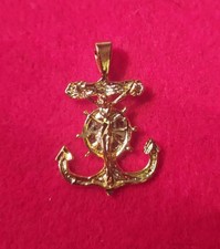 14KT GOLD PLATED MARINER ANCHOR CRUCIFIX CROSS CHARM PENDANT - 2284