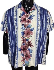 Vintage 90s Hilo Hattie Hibiscus Flower Floral Tribal Button-Down Shirt Large