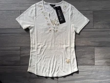 ALP N ROCK WOMENS COLLEEN HENLEY SHIRT, OFF-WHITE, NWT $168