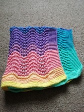 REDUCED knitted multi coloured stripes newborn baby blanket 51x62cm