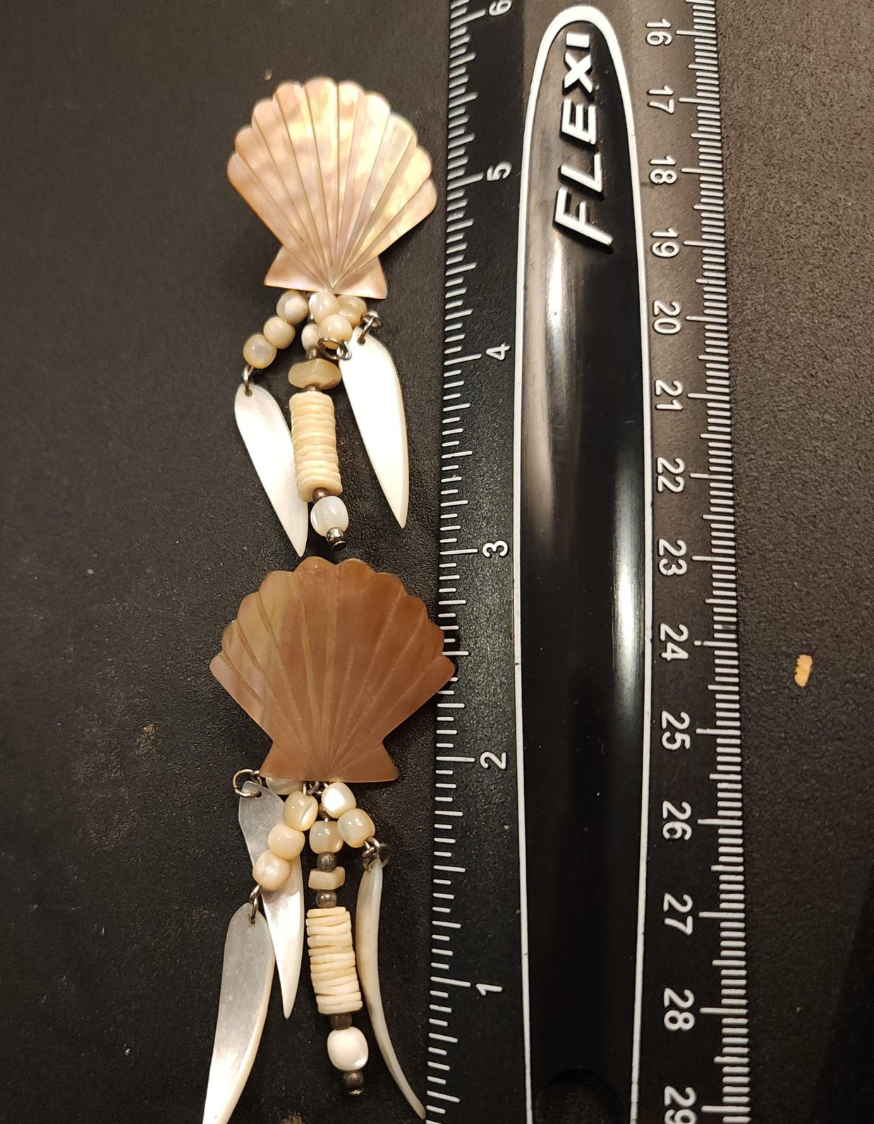 Seashell Dangle Earrings Brown Shell Top Beads Wh… - image 3