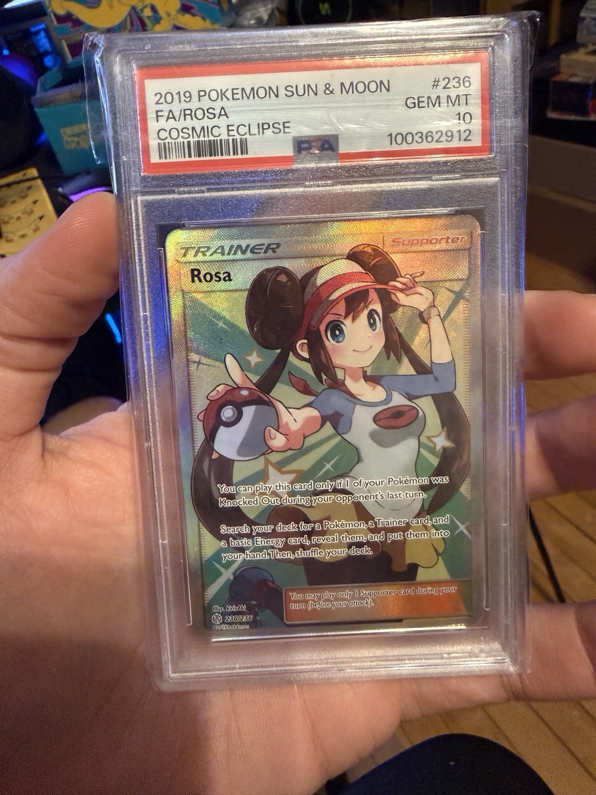 2019 POKEMON SUN & MOON COSMIC ECLIPSE #236 FULL ART/ROSA PSA 10