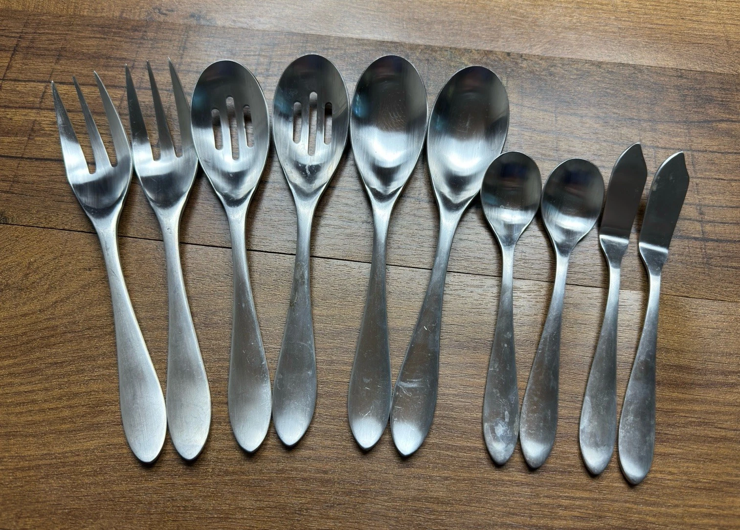 Food Network Basil Stainless Satin Serving Forks, Spoons, Utensils Lot Of 10