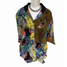 Vtg 90s Kristin J Top blouse Artsy Wearable Art Rayon Boho Embroidered Sz M USA