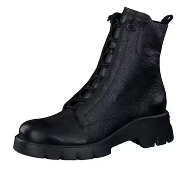 Paul Green Stiefelette Schwarz Leder Schnürstiefelette Boot Gummisenkel