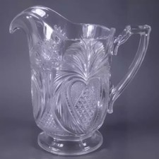 U.S. Glass Pitcher EAPG 15105 Heart Plume 1907 Victorian Clear Glass