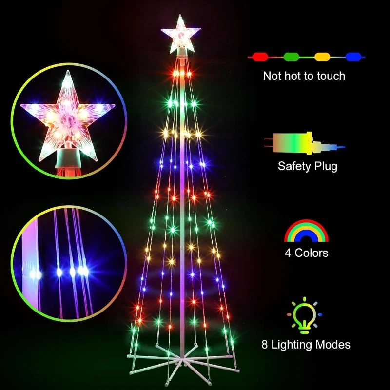 5FT LED Outdoor Christmas Tree, Multicolor Lighted Cone Wire Tree w/Topper Star - Image 3 of 4