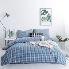 Royal Blue Gingham Duvet Cover King 100 Washed Cotton Blue Plaid Duvet Cover 3