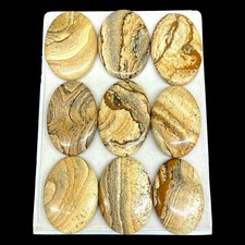 9 Pcs Natural Picture Jasper Cabochon Lot 38-43mm Loose Untreated Gemstones