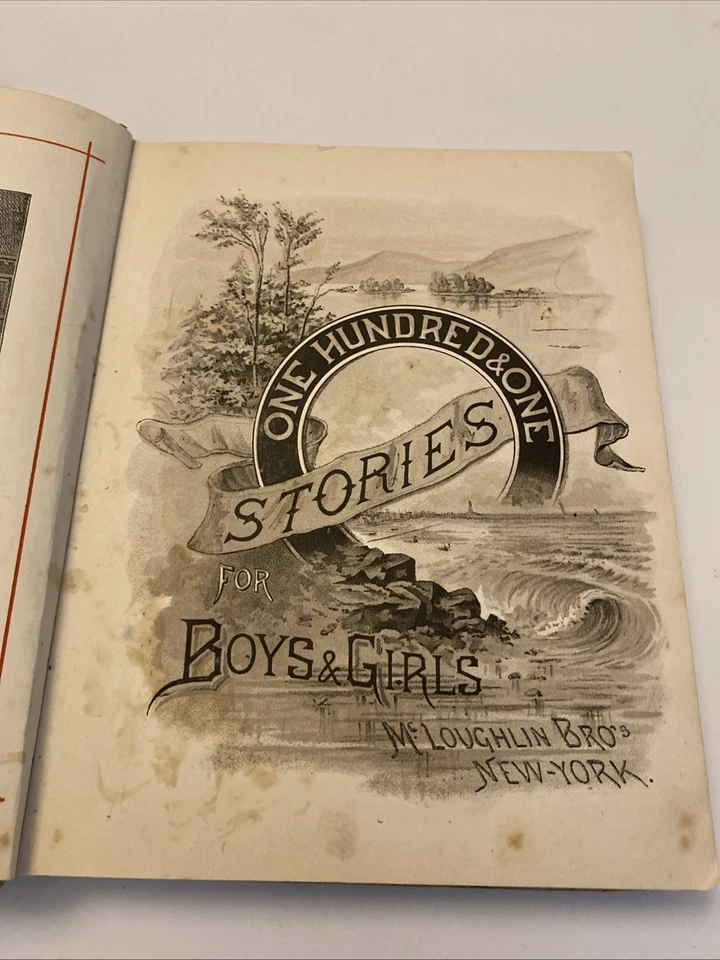 HTF Antique McLoughlin Bros One Hundred & Stories For Girls Boys Hardcover Book - Image 3 of 4