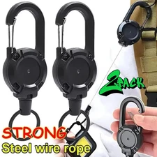 2-8 Pcs Heavy Duty Retractable Carabiner Car Key Chain Badge Holder Steel Cord##