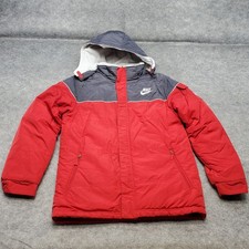Nike Jacket Youth Size XL 18-20 Red/Gray Full Zip Hood Reversible Fleece Lined