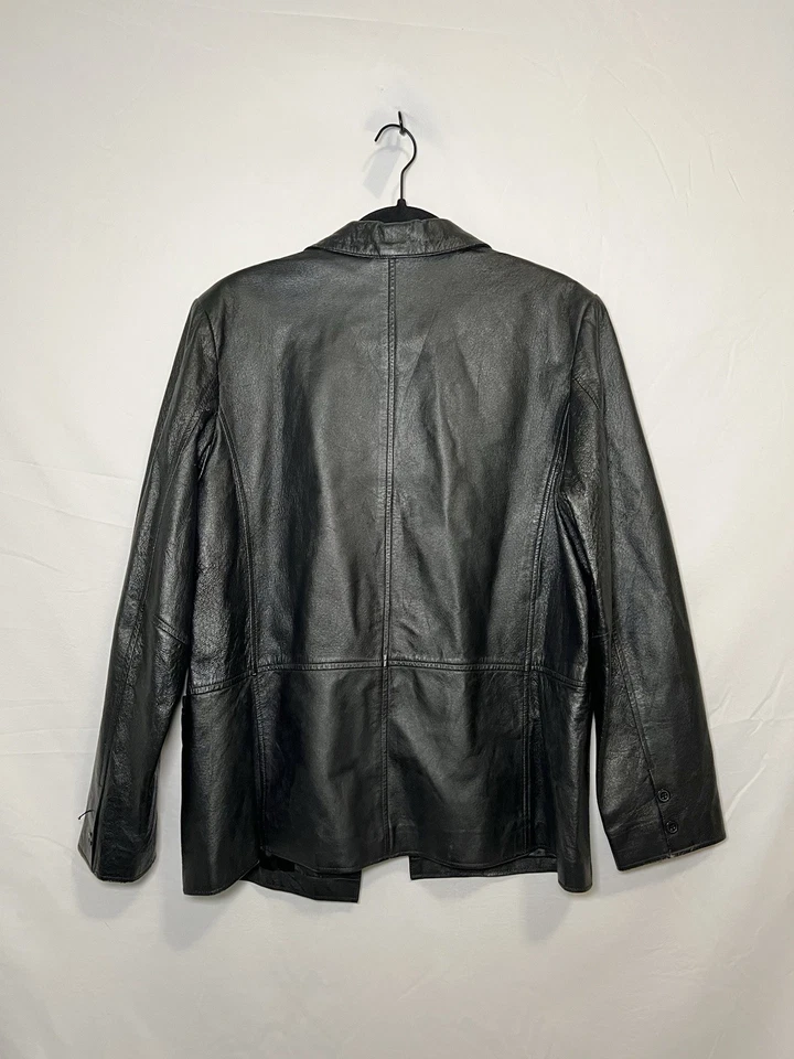 Chaqueta de cuero vintage negra para mujer de gran tamaño, M L Foto 2 de 4