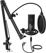 Studio Condenser USB Microphone Computer PC Microphone Kit with Adjustable Boom