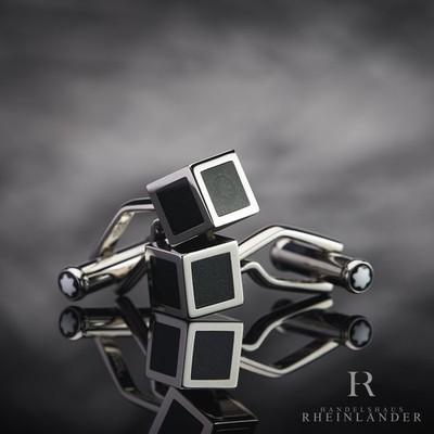 Montblanc Mens Jewellery Iconic Lines Cufflinks Steel Cube Lacquer ID 111307